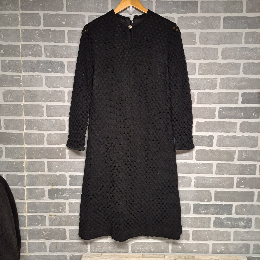 Toni Todd Women Crochet Classic Black Vintage Long‎ Sleeve Dress